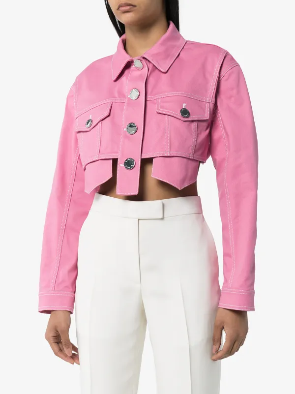 pink cropped denim jacket