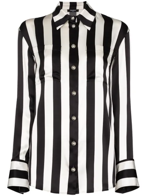 black and white striped silk shirt