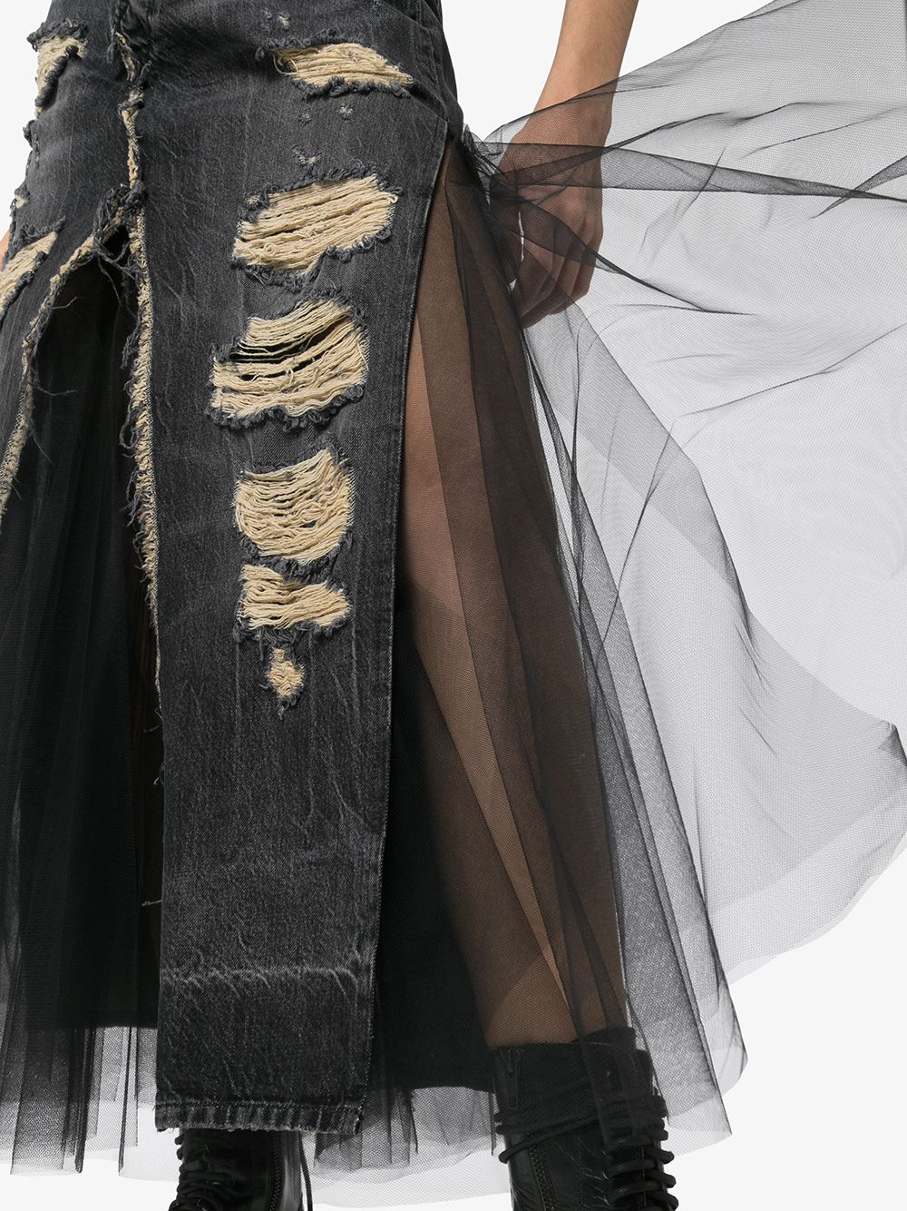 фото Unravel project джинсовая юбка миди со вставками из тюля