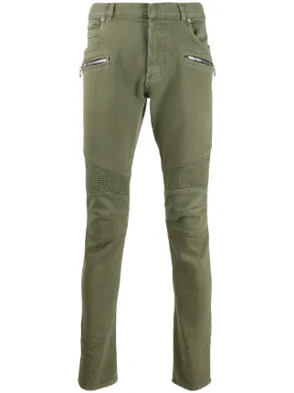 green biker jeans