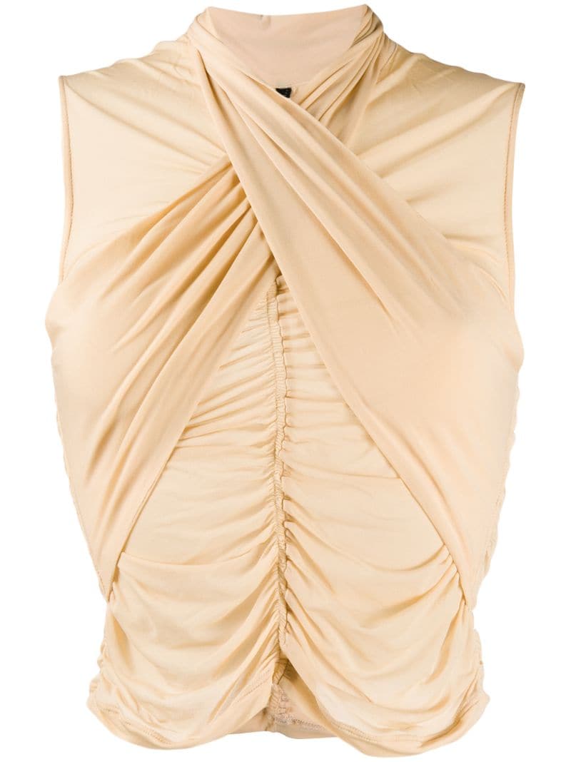 Ben Taverniti Unravel Project Scarf Ruched Cropped Top In Neutrals