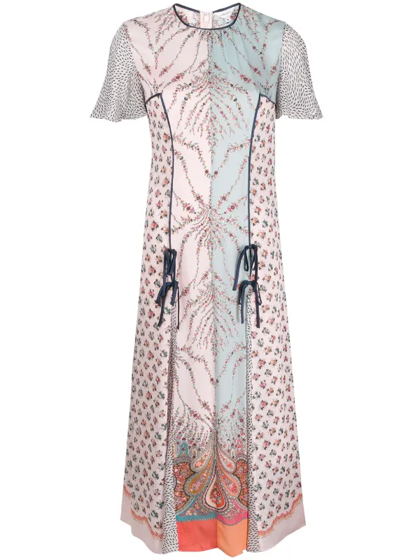 mixed print midi dress