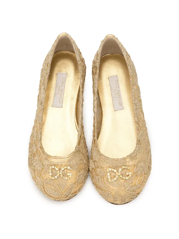 Dolce Gabbana Kids Laminated Lace Ballerina Shoes Farfetch