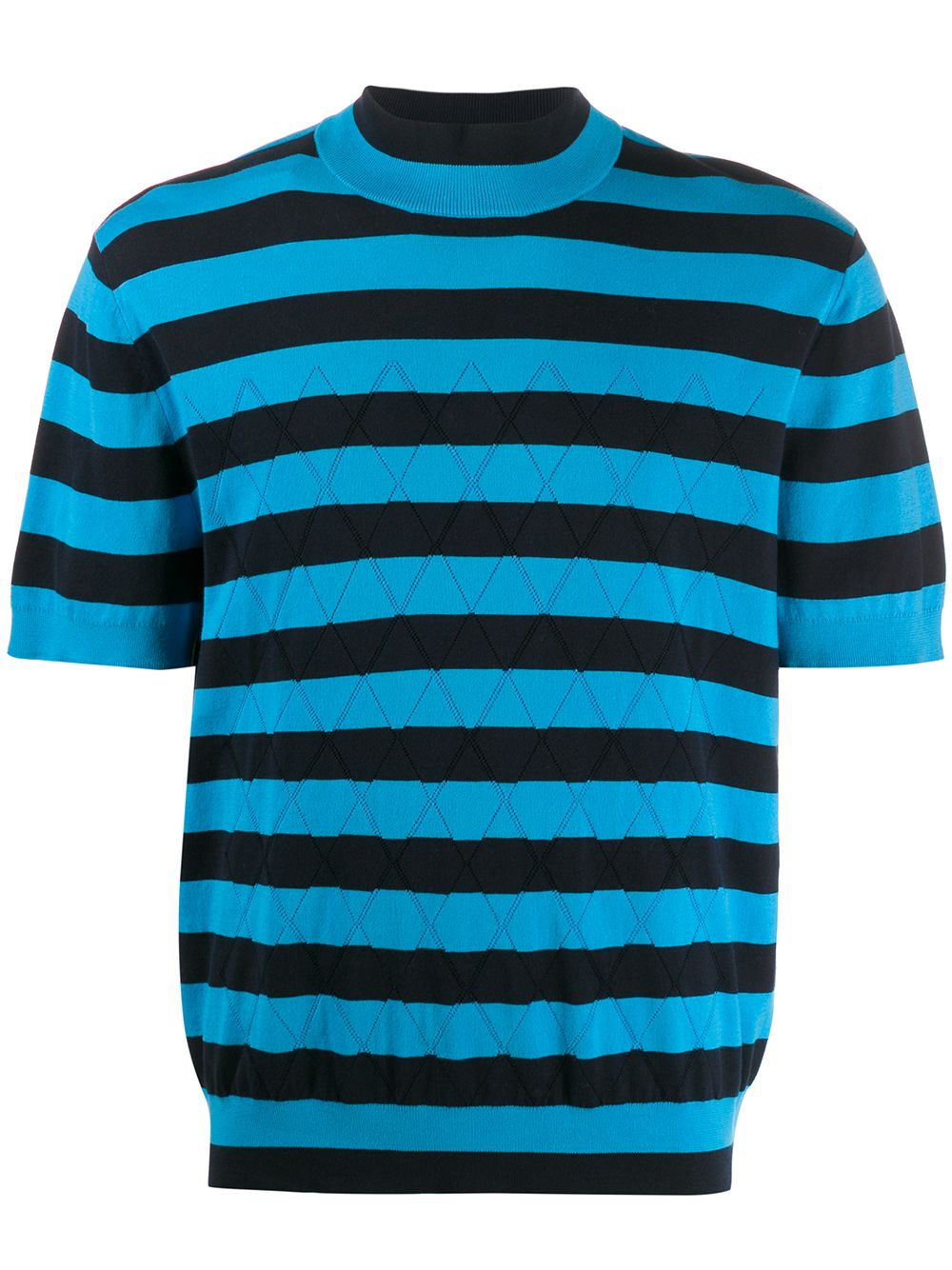 Pringle Of Scotland Mesh & Stripe Knitted T-shirt In Blue