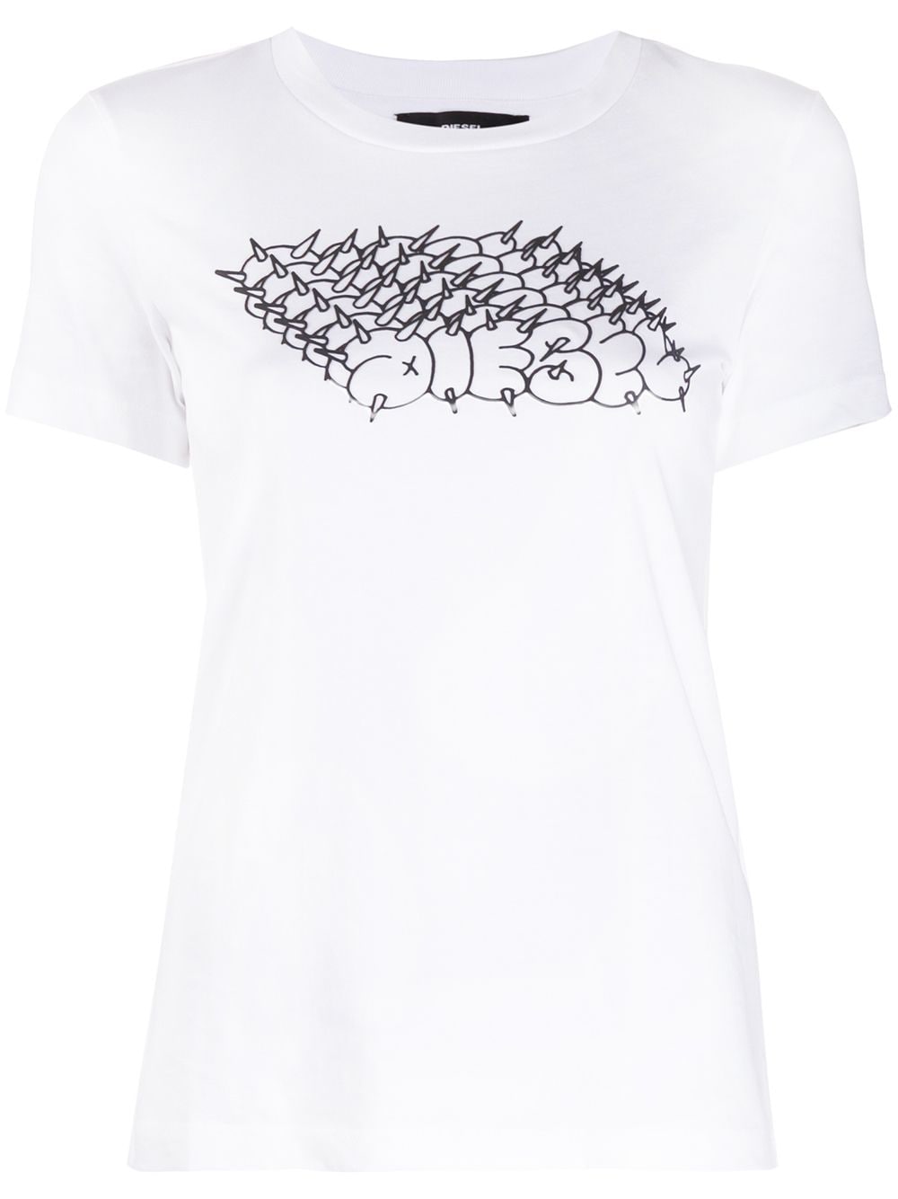 Diesel Spiked Logo Print T-shirt In White