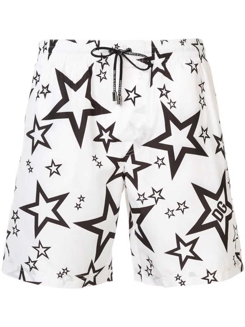 Dolce & Gabbana – star print swim shorts – men – Polyester – 3, 4, 5, 6 – White