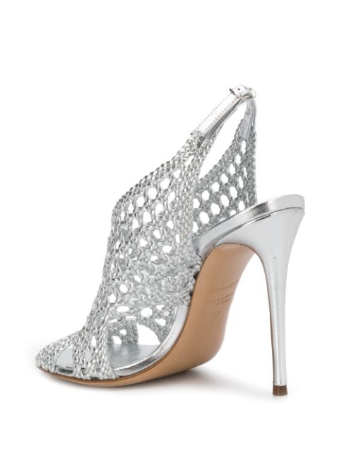 Shop Casadei Julia Skorpios Crochet-effect Sandals In Silver