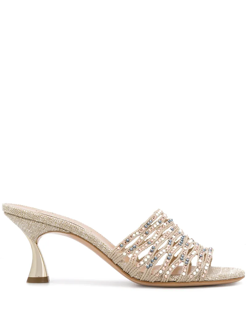Casadei Pearl Embellished Sandals In Neutrals