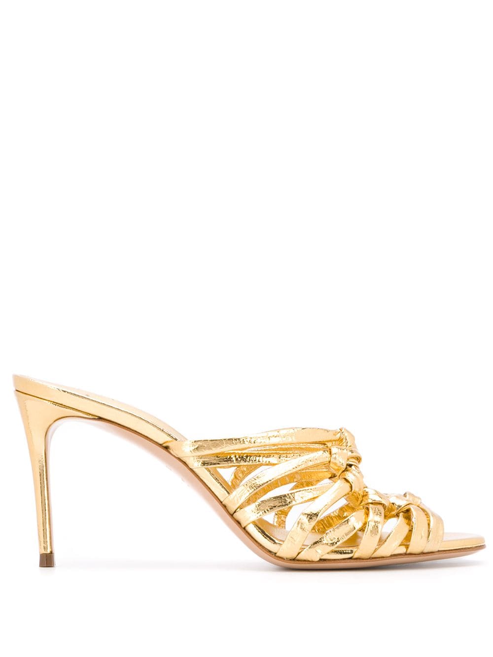 gold high heel mules