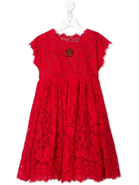 Dolce & Gabbana Kids فستان دانتيل زهور وبوردة كريستال