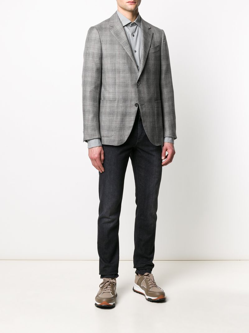 Shop Ermenegildo Zegna Plaid Print Single-breasted Blazer In Grey