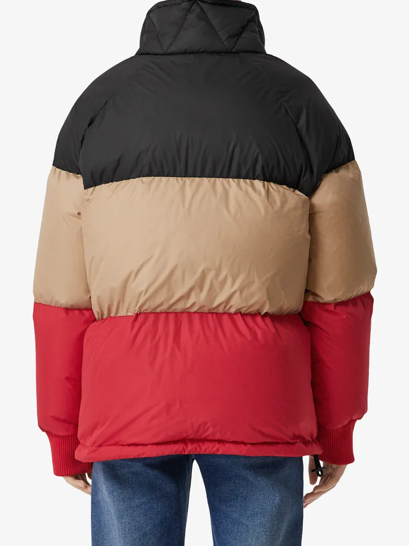 BURBERRY LOGO COLOUR-BLOCK PUFFER JACKET