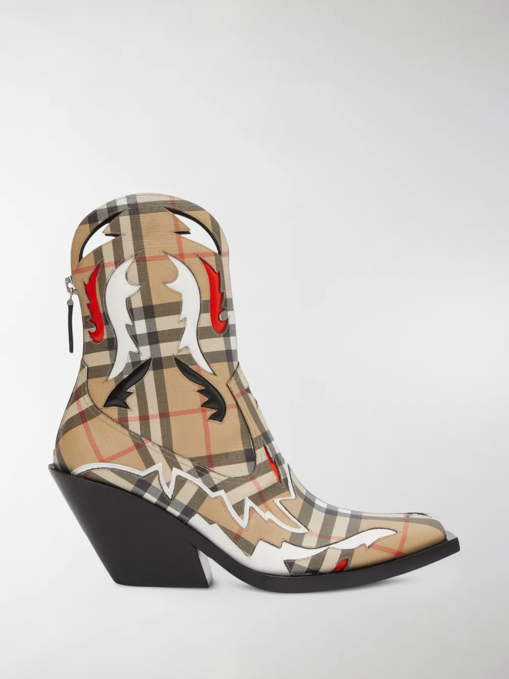 BURBERRY TOPSTITCH APPLIQUÉ VINTAGE CHECK COWBOY BOOTS,802534514695954