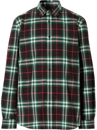 Burberry Check Poplin Buttoned Shirt 8023774 Green | Farfetch
