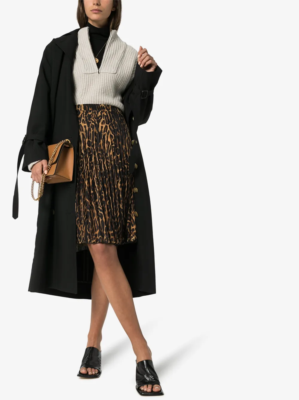 BURBERRY BURBERRY LEOPARD PRINT PLEATED SILK SKIRT,802523614696381