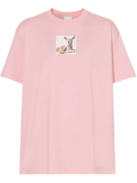 Shop pink Burberry Deer print T-shirt 