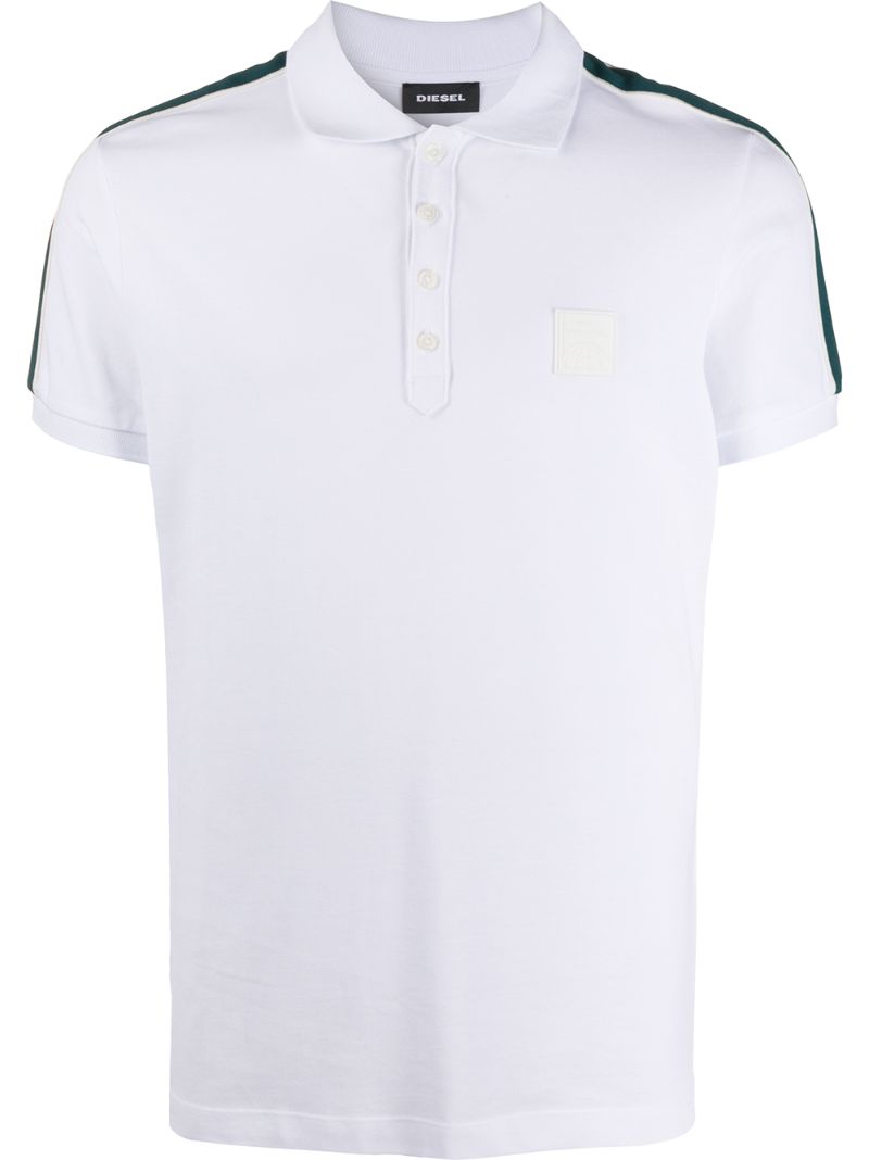 Diesel Striped Sleeve Polo Shirt In White