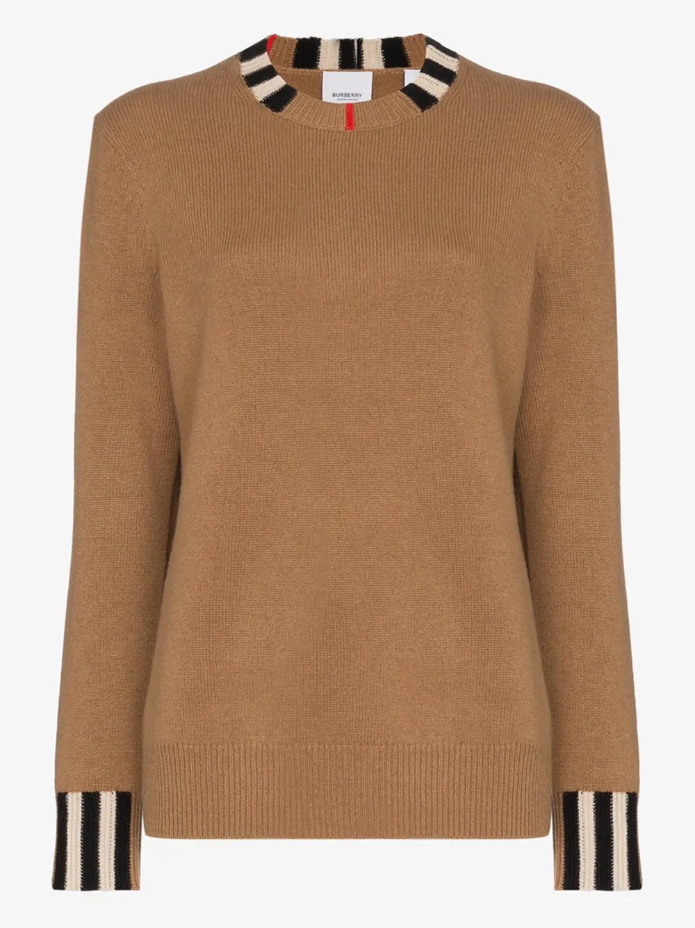 BURBERRY BURBERRY ICON STRIPE TRIM CASHMERE SWEATER,802039114697178