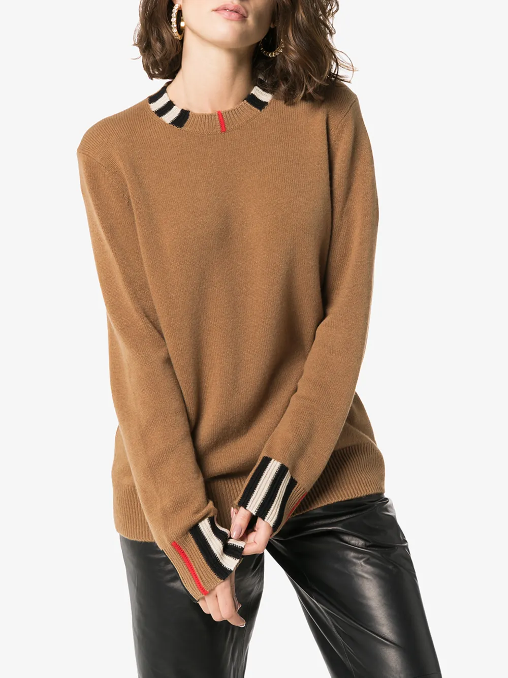 BURBERRY BURBERRY ICON STRIPE TRIM CASHMERE SWEATER,802039114697178