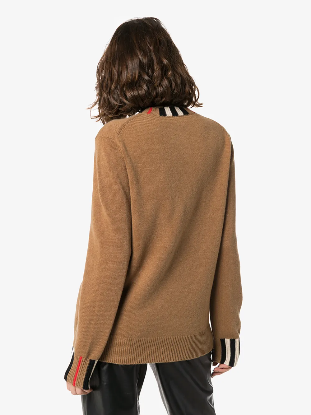 BURBERRY BURBERRY ICON STRIPE TRIM CASHMERE SWEATER,802039114697178