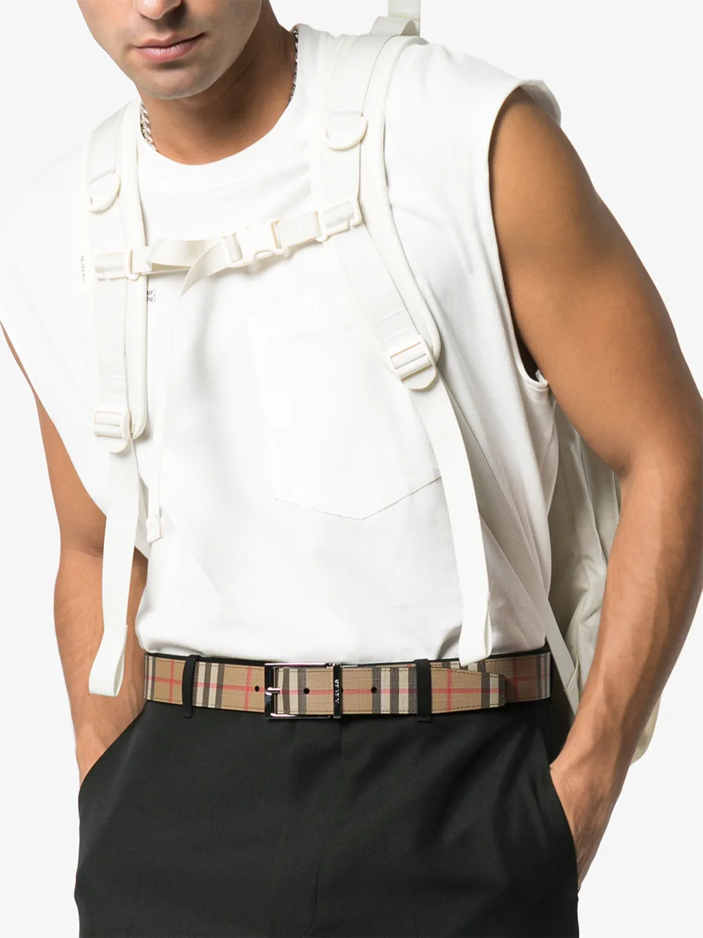 BURBERRY BEIGE VINTAGE CHECK LEATHER BELT,802513614697224