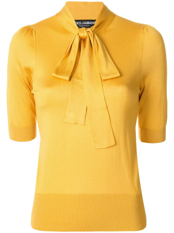 yellow pussybow blouse