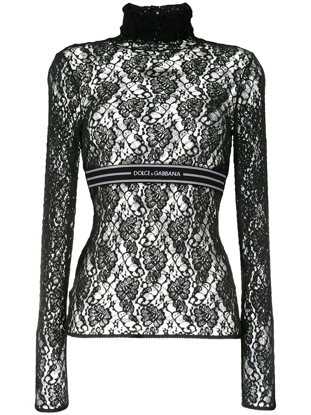 Dolce & Gabbana Logo-stripe Lace Top In Black