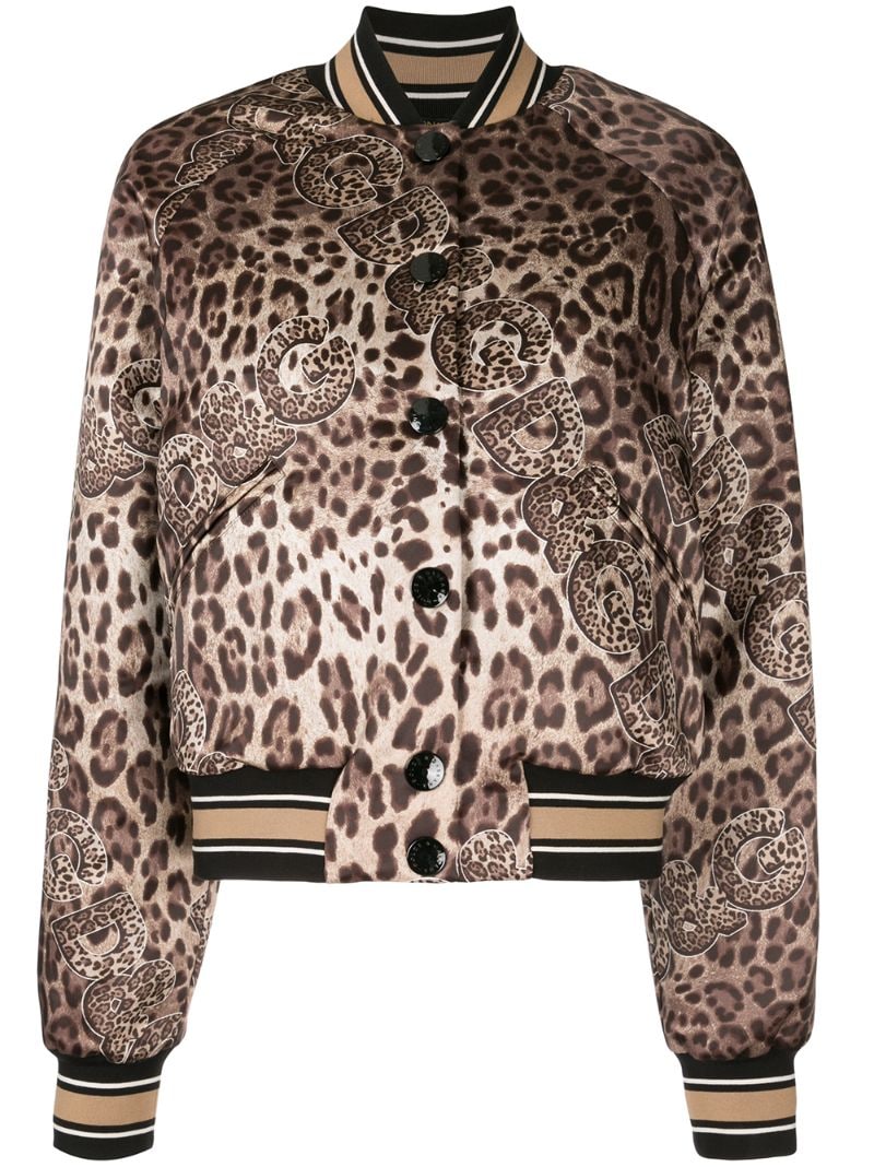 Dolce & Gabbana Leopard Print Bomber Jacket In Brown