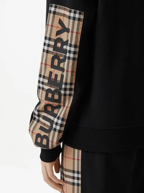 burberry vintage check panel cotton moletom com capuz