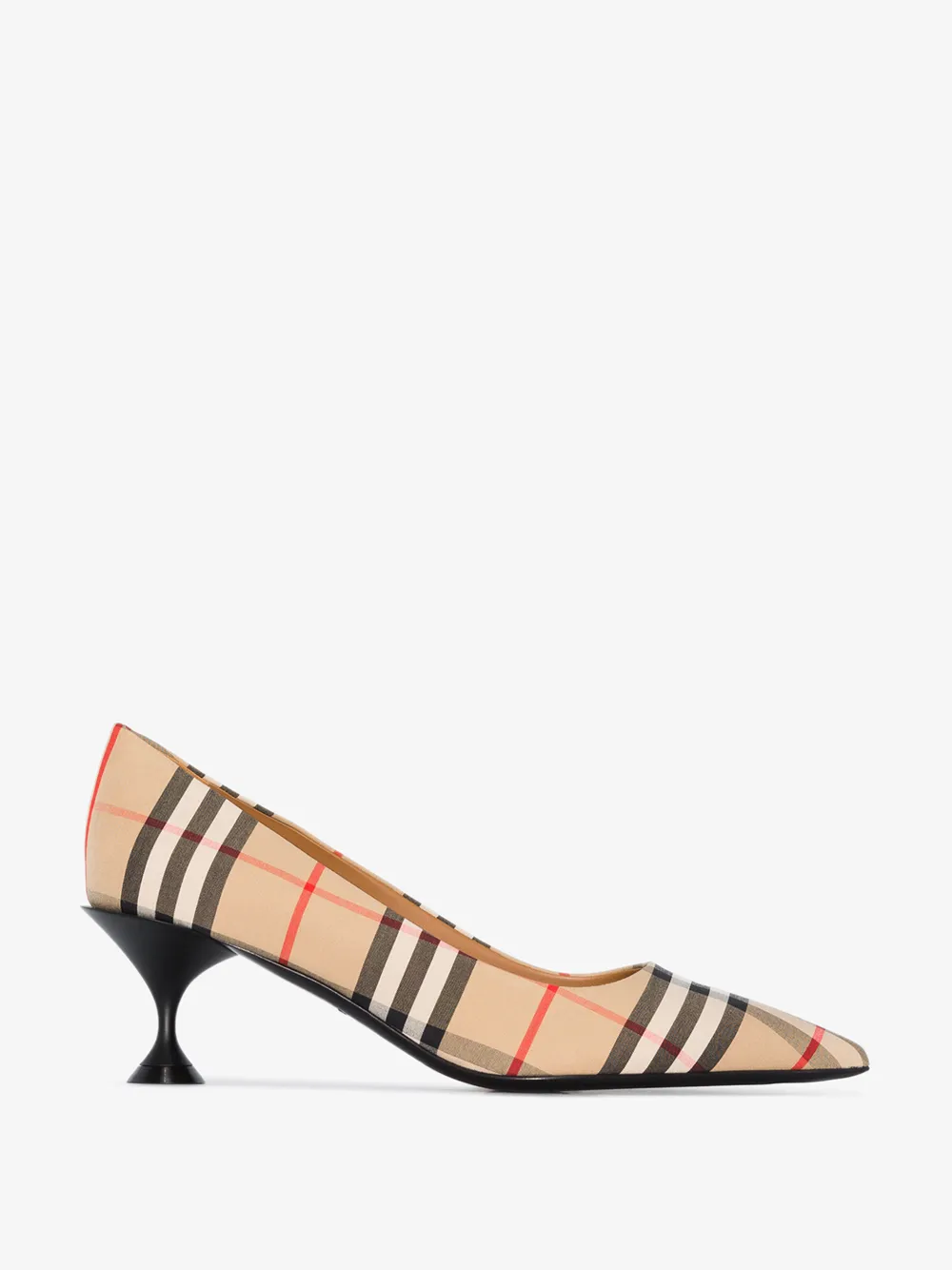 BURBERRY BURBERRY BEIGE VINTAGE CHECK 55 CANVAS LEATHER PUMPS,802407514697836