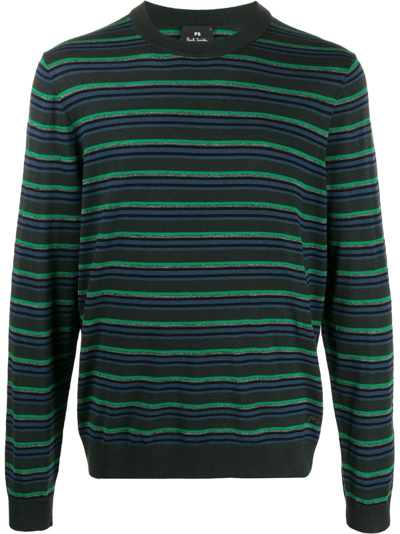 Ps By Paul Smith Long Sleeved Striped Pullover In Green