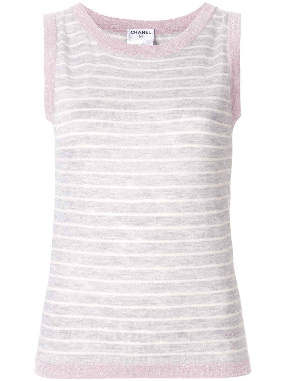 Pre-owned Chanel Glitter Details Striped Tank Top In Grey