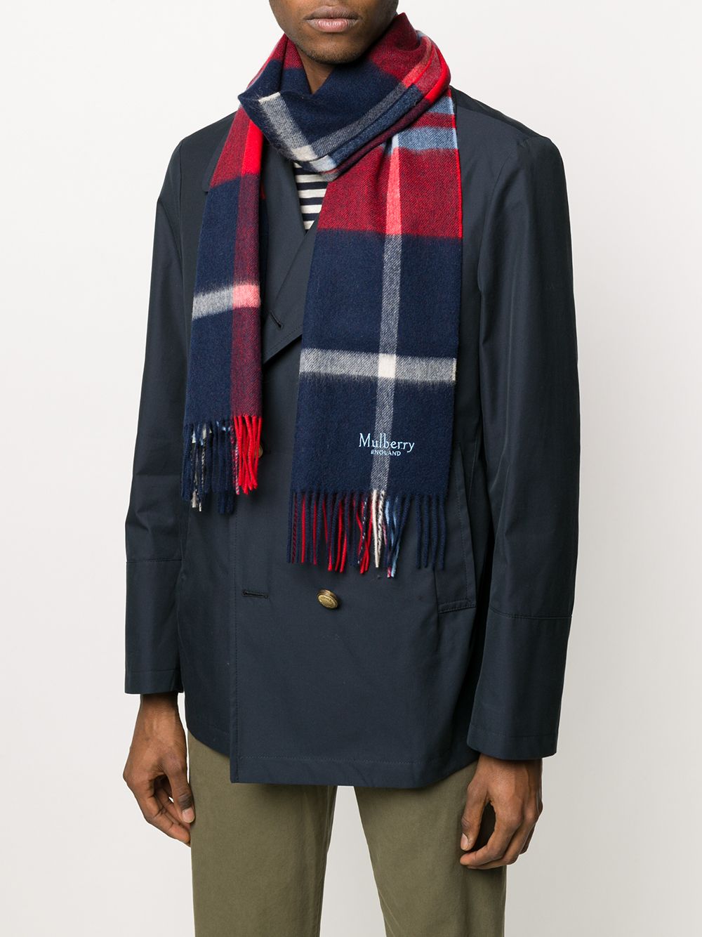 Shop blue & red Mulberry checked lambswool scarf with Express Delivery ...