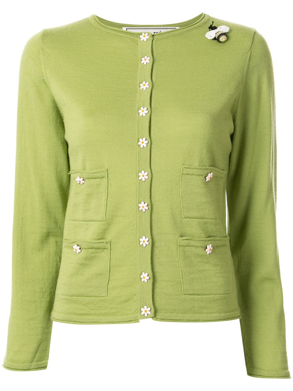 Tu Es Mon Tresor Slim-fit Flower-buttons Cardigan In Grün