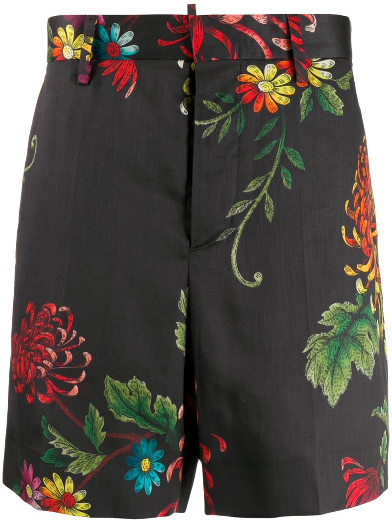 Shop Dsquared2 Floral Print Tailored Shorts In Black