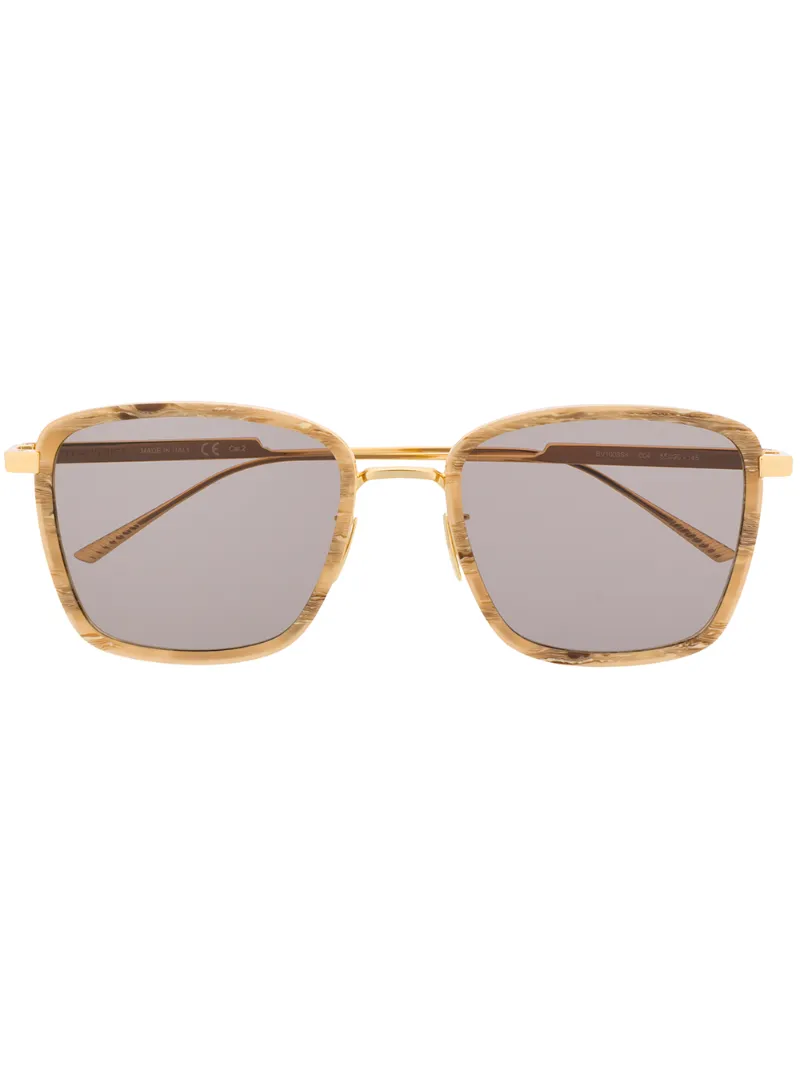 Bottega Veneta Marbled Effect Square Frame Sunglasses In Gold Modesens
