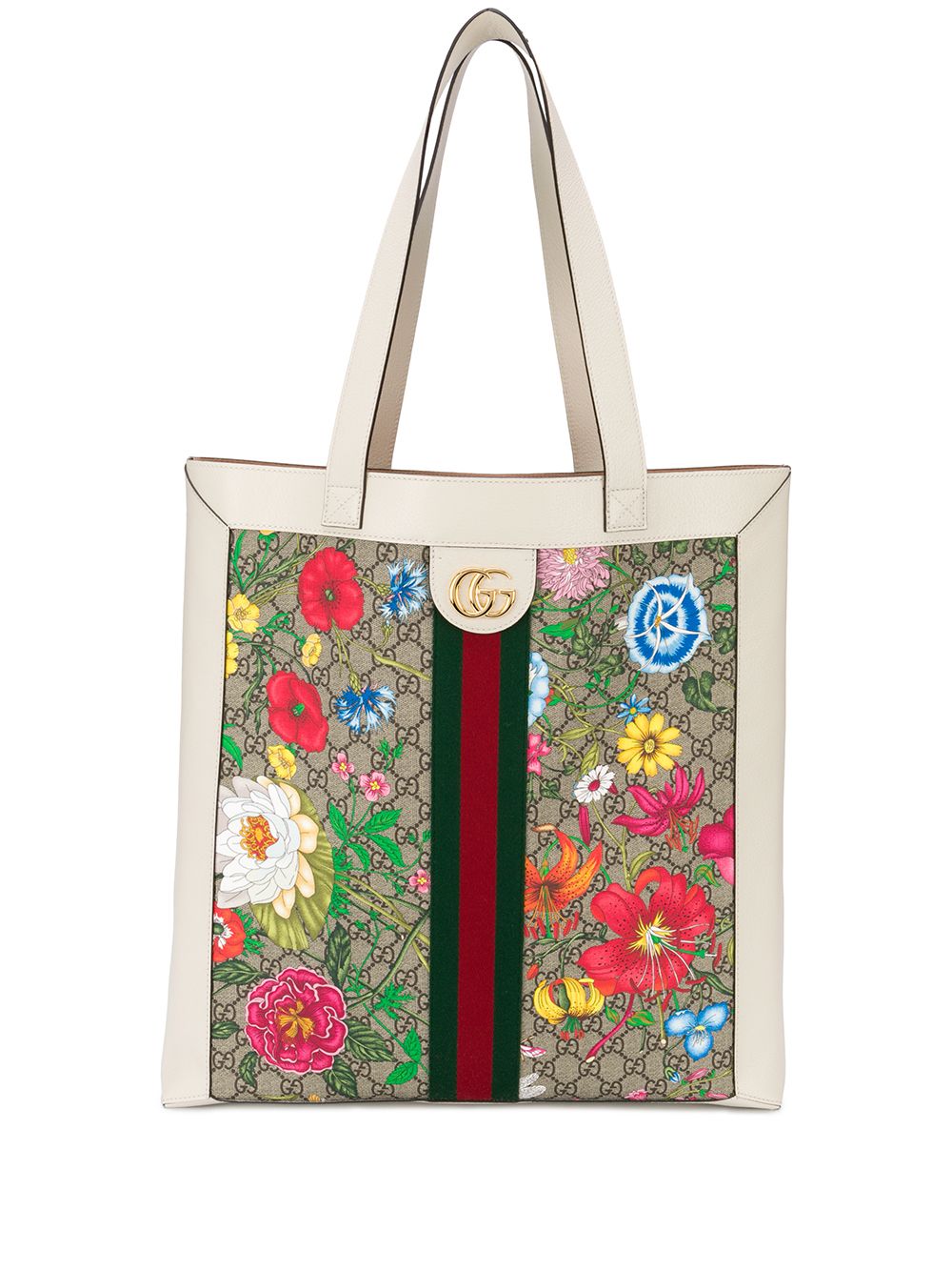 фото Gucci сумка-тоут ophidia с логотипом gg и узором flora