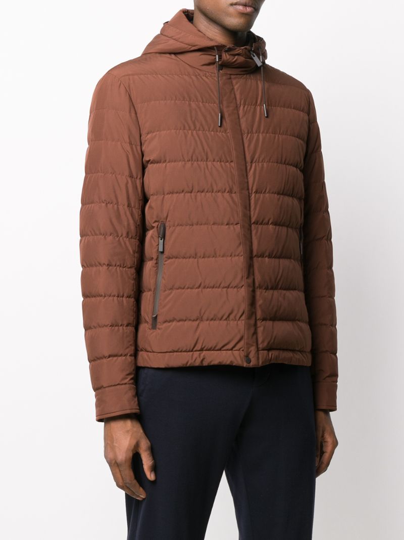 Shop Ermenegildo Zegna Hooded Padded Jacket In Brown