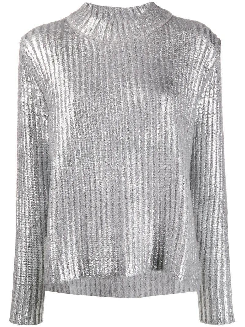 See By Chloé Metallic Knit Jumper In Silver