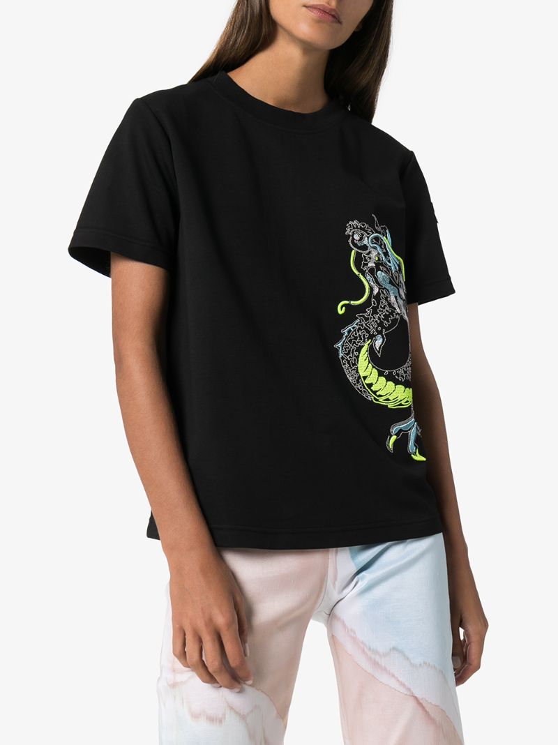 Shop Angel Chen Dragon Embroidered T-shirt In Black