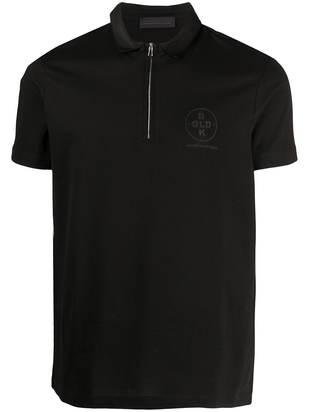 Diesel Black Gold Zipped Short-sleeved Polo Shirt In Black
