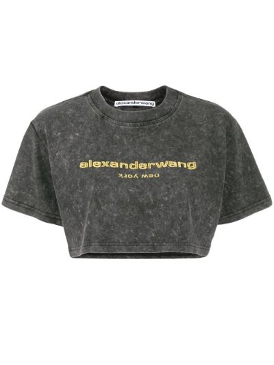 Alexander Wang logo embroidered cropped T-shirt black | MODES