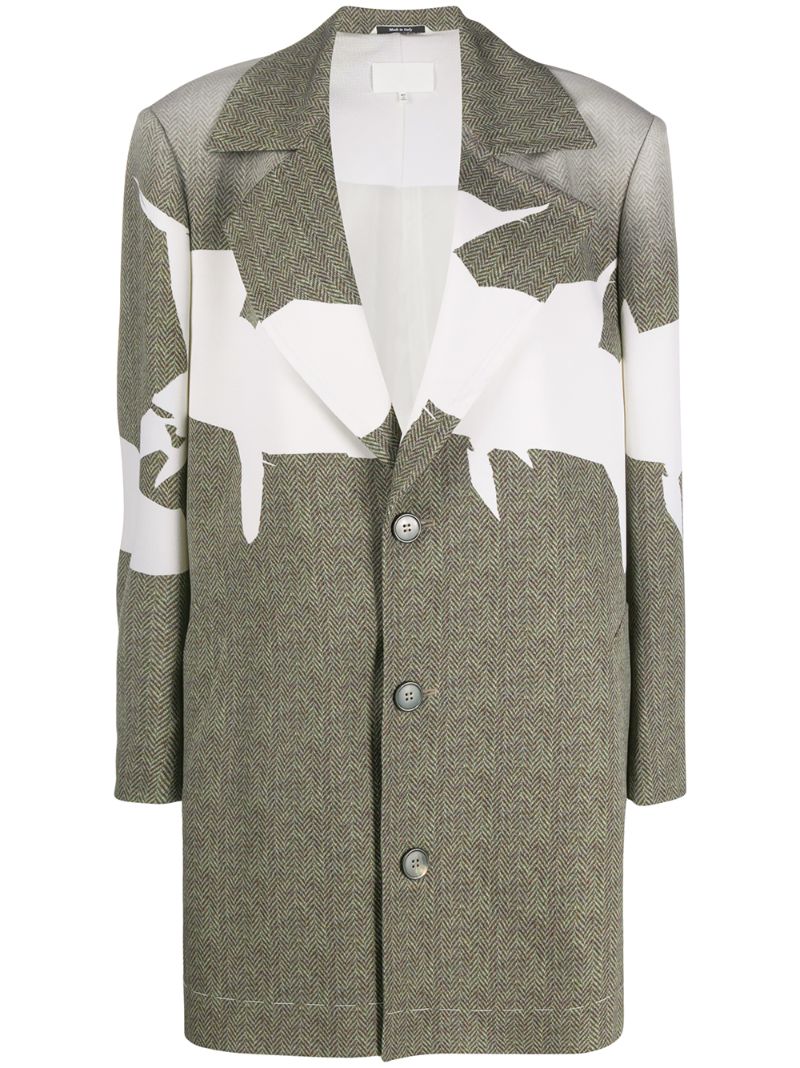 Shop Maison Margiela Graphic-print Herringbone Coat In Green