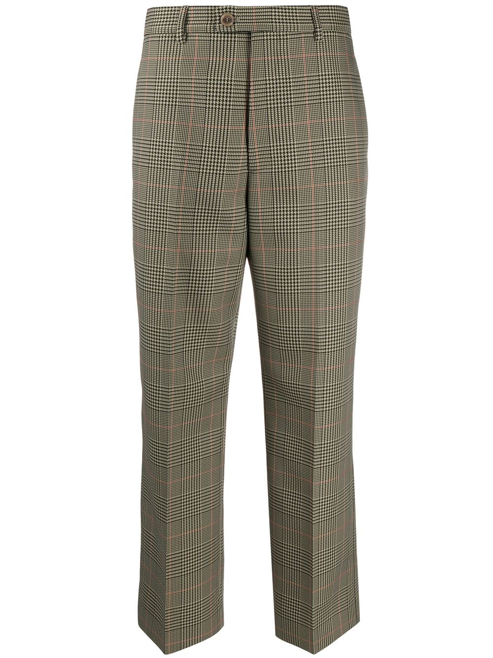 Shop Maison Margiela Cropped Checked Trousers In Brown