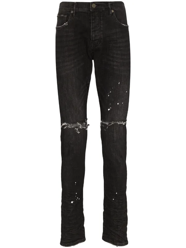 Black distressed best sale knee jeans