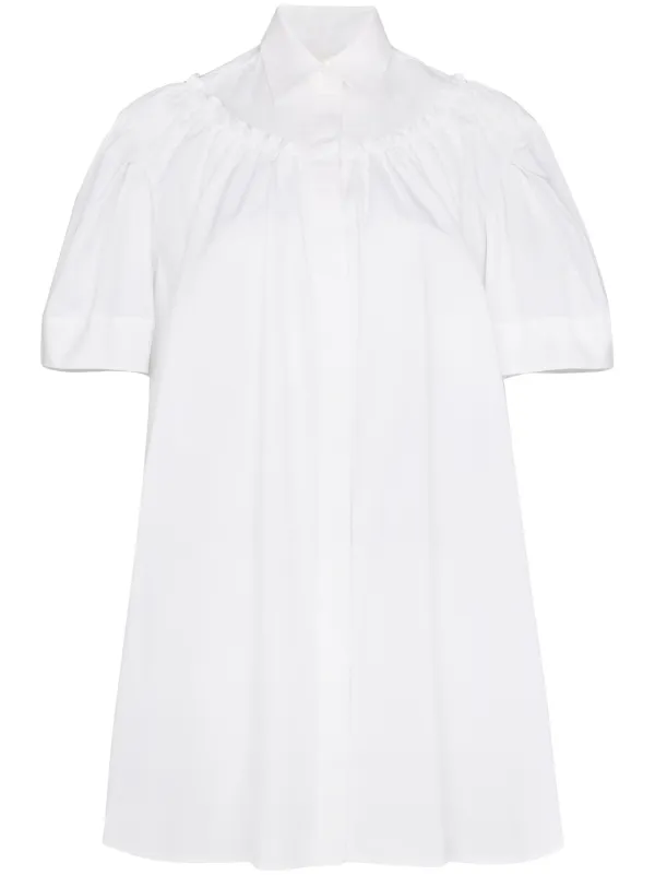 white ruffle shirt dress