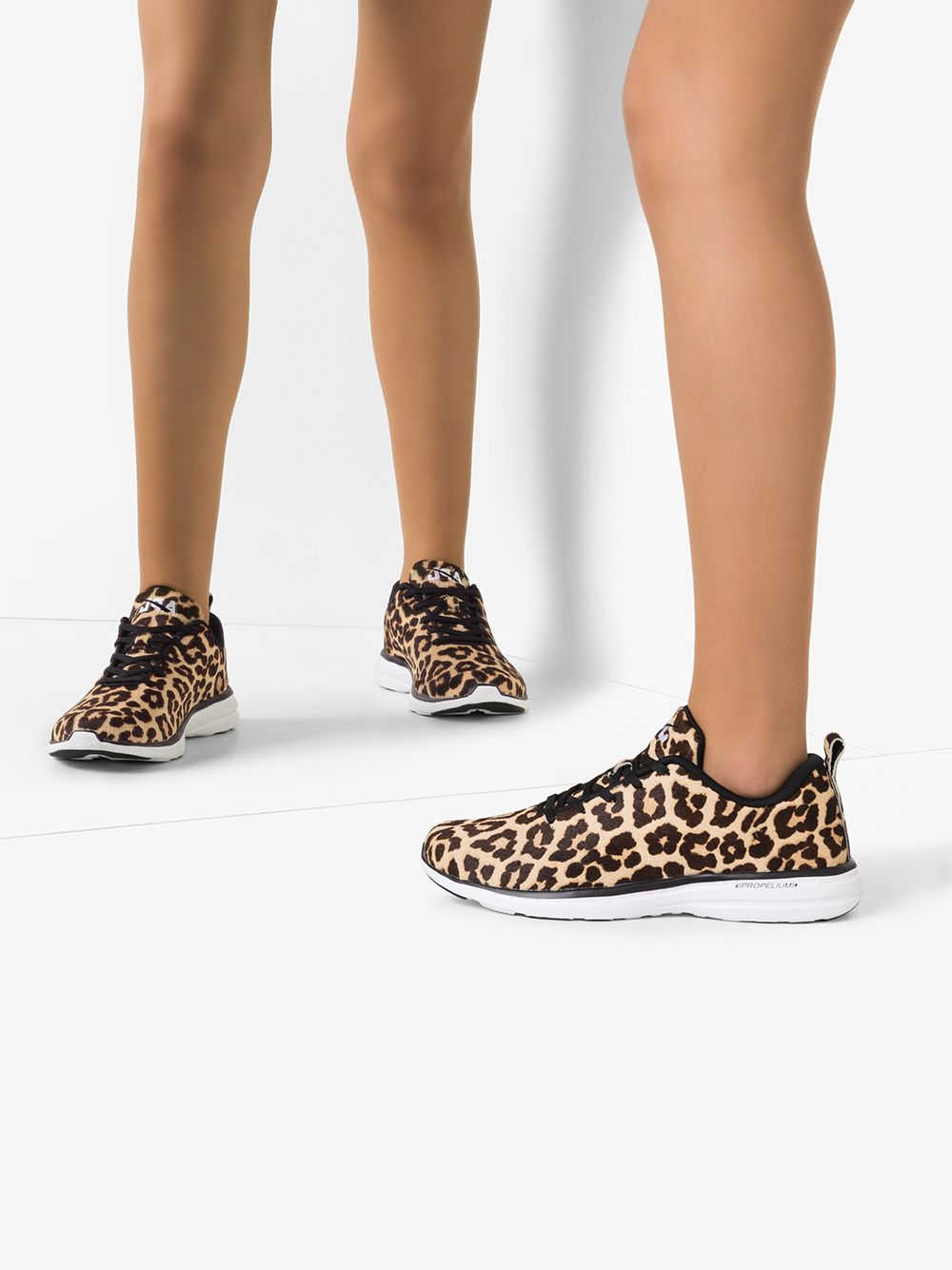 фото Athletic propulsion labs brown, black and yellow iconic pro leopard print sneakers