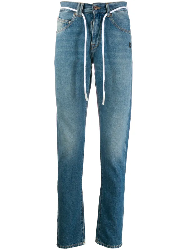 Off White Jean Slim A Ceinture En Cordon Farfetch Ceinture de caftan souple réalisé eentièrement en fil et bouton de passementerie, à nouer autour de la taille avec les cordons le motif. farfetch