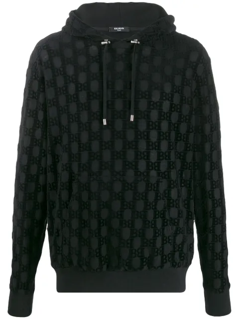 Balmain Hoodie Met Monogram Print Farfetch Balenciaga BB Mode Hoodie Farfetch