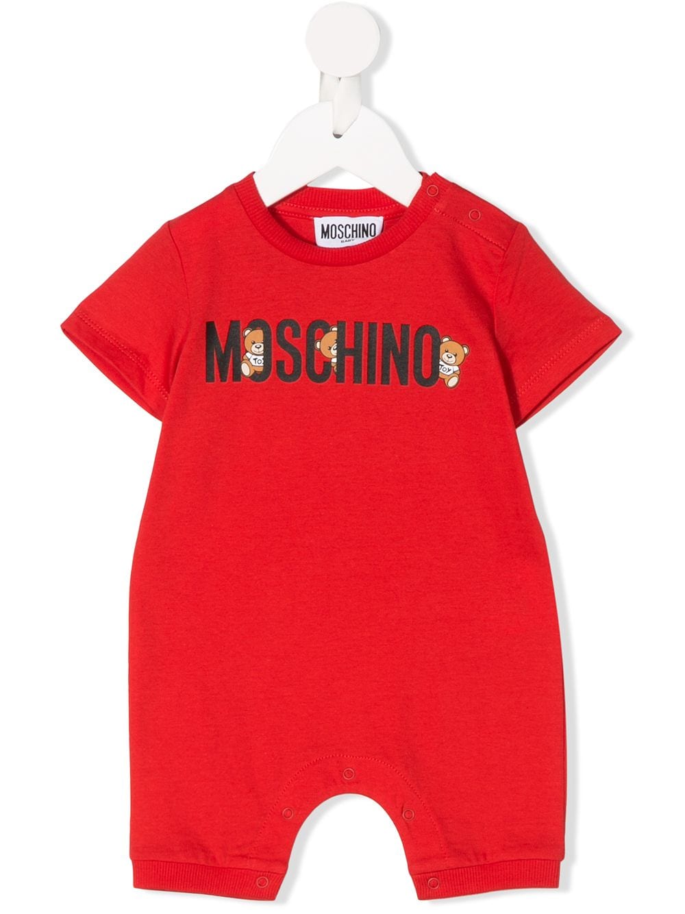 Moschino Babies' Logo Bear Print Romper In Red